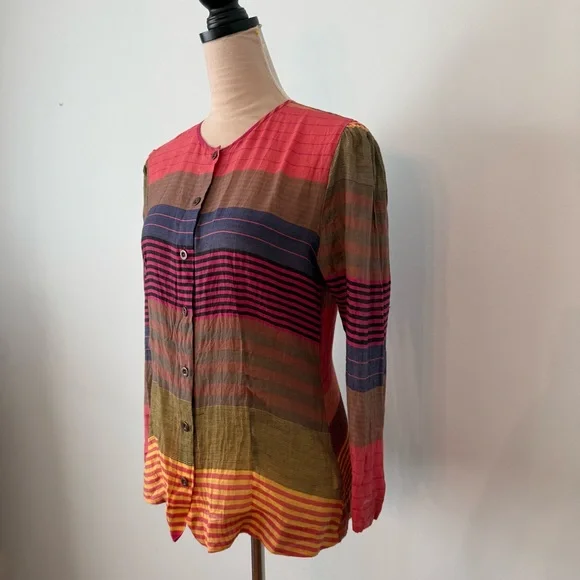 ✨ GORMAN Australian Striped Cotton Silk Button Front Blouse Size 10 ✨ - Picture 6 of 13